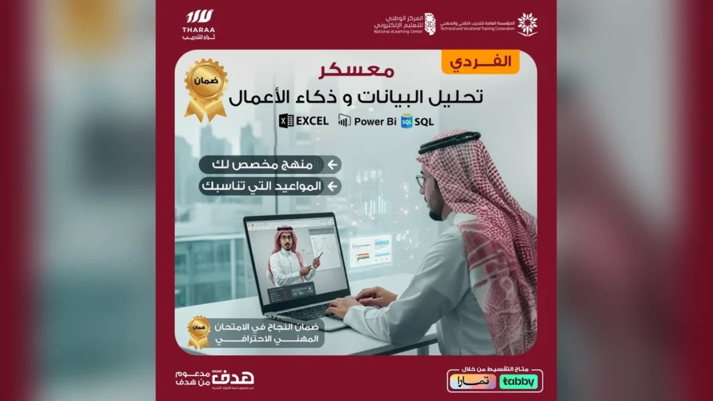 البرنامج الاحترافي لتحليل البيانات وذكاء الأعمال – تدريب فردي متخصص (مسترد المبلغ للسعوديين + شهادة احترافية ضمان النجاح)